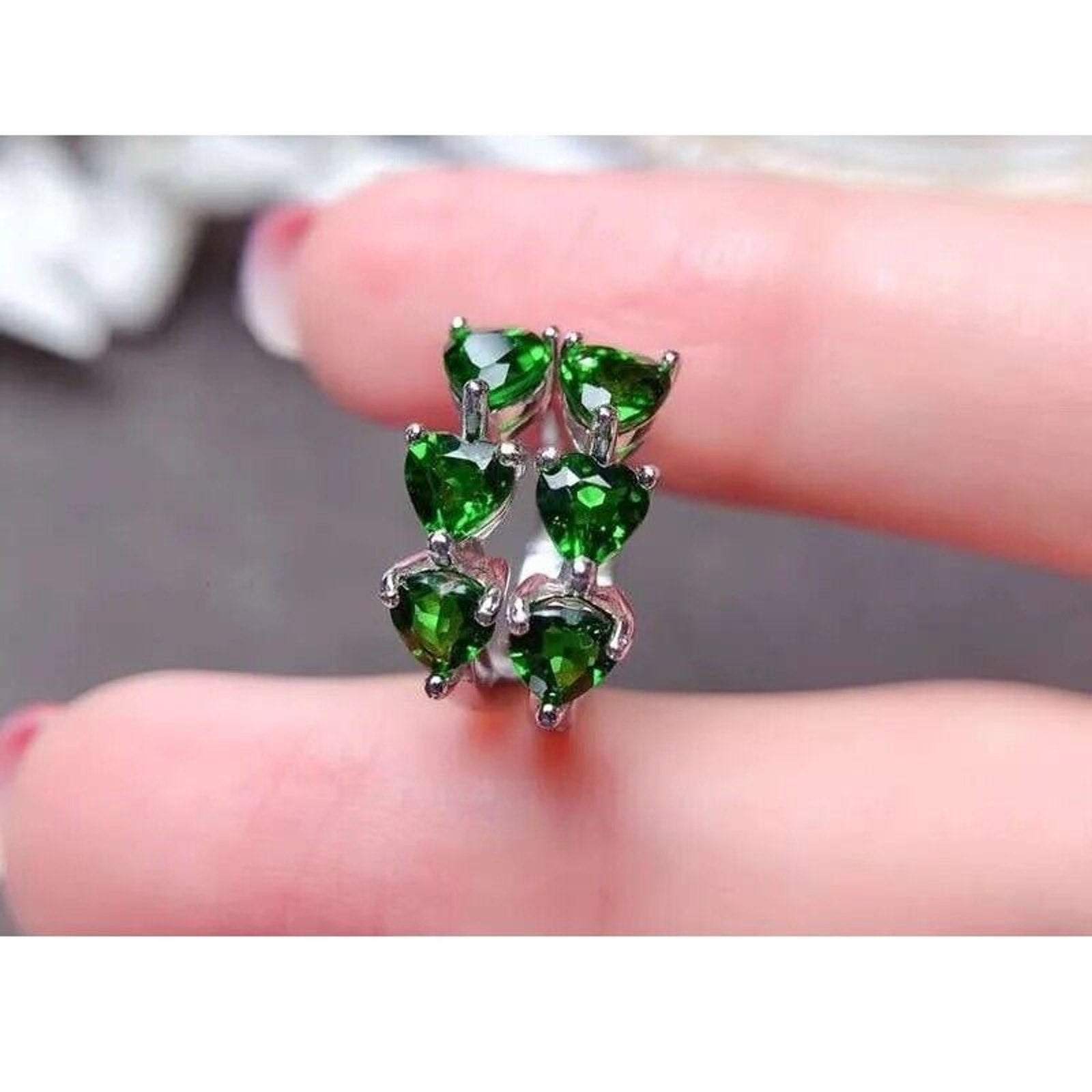 Chrome Diopside Heart Shape Hoop Earrings, Green Gemstone Hoop Earrings 4mm