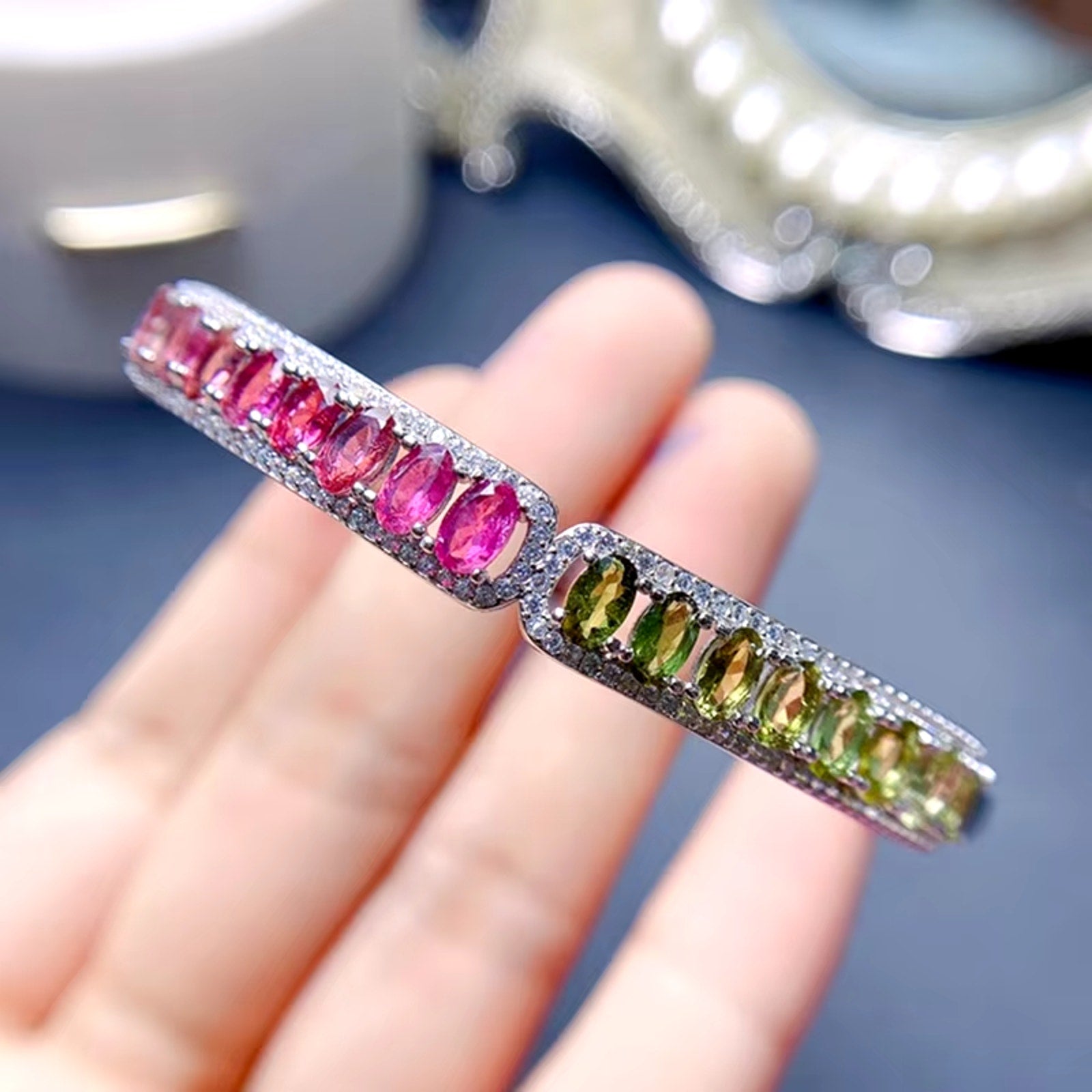 Natural Brazilian Tourmaline Gemstone Bangle Bracelet, Tourmaline Bracelet