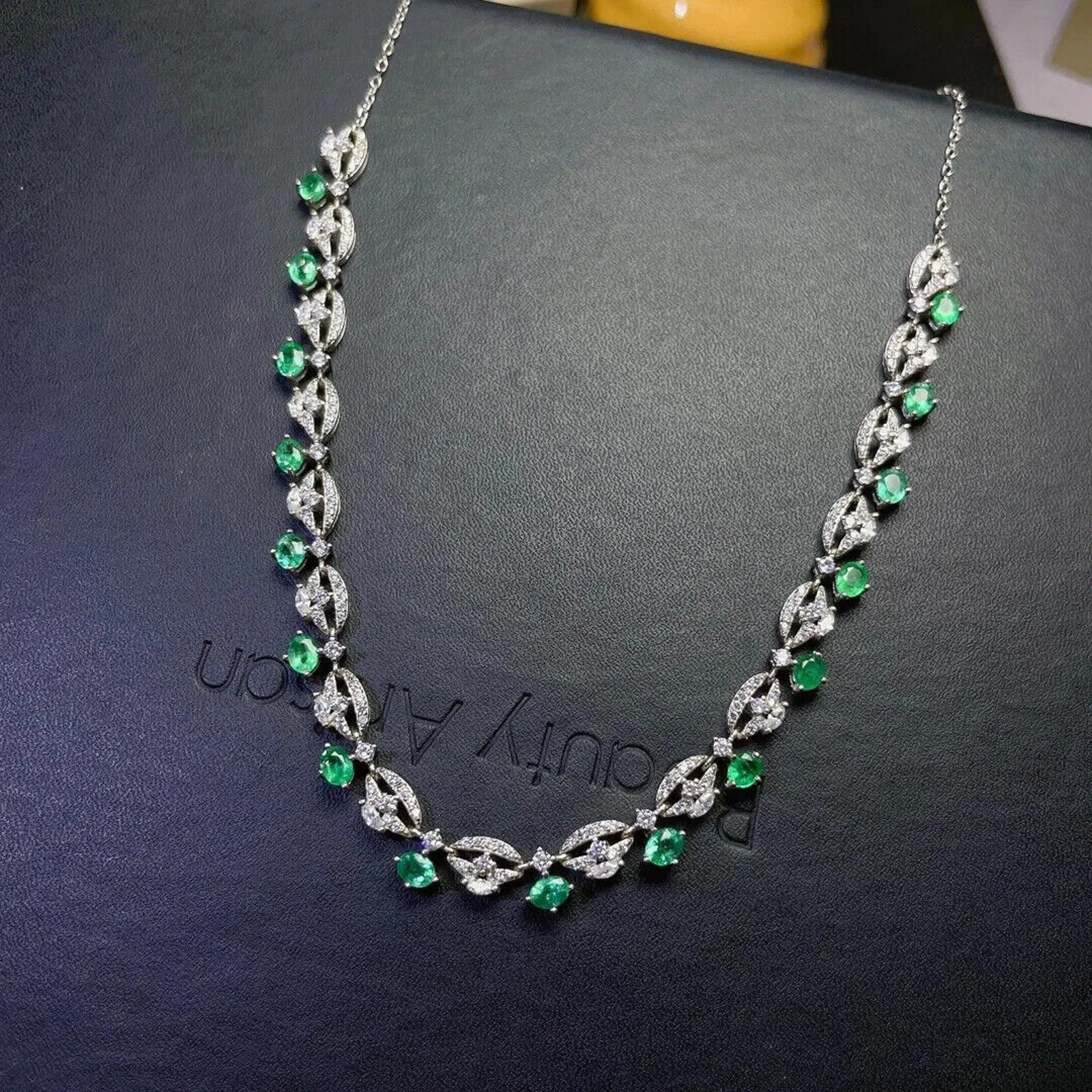 Women's Emerald Collar Necklace, Natural Emerald Necklace Platinum Plated