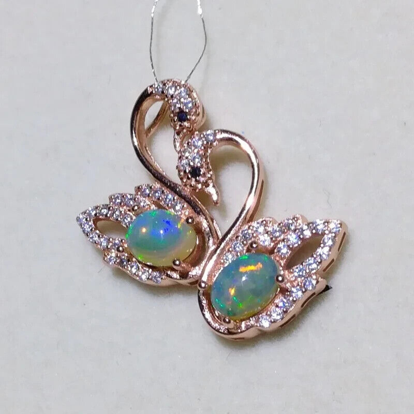 Fire Opal Swan Pendant Necklace, Natural Opal Pendant Necklace Swan