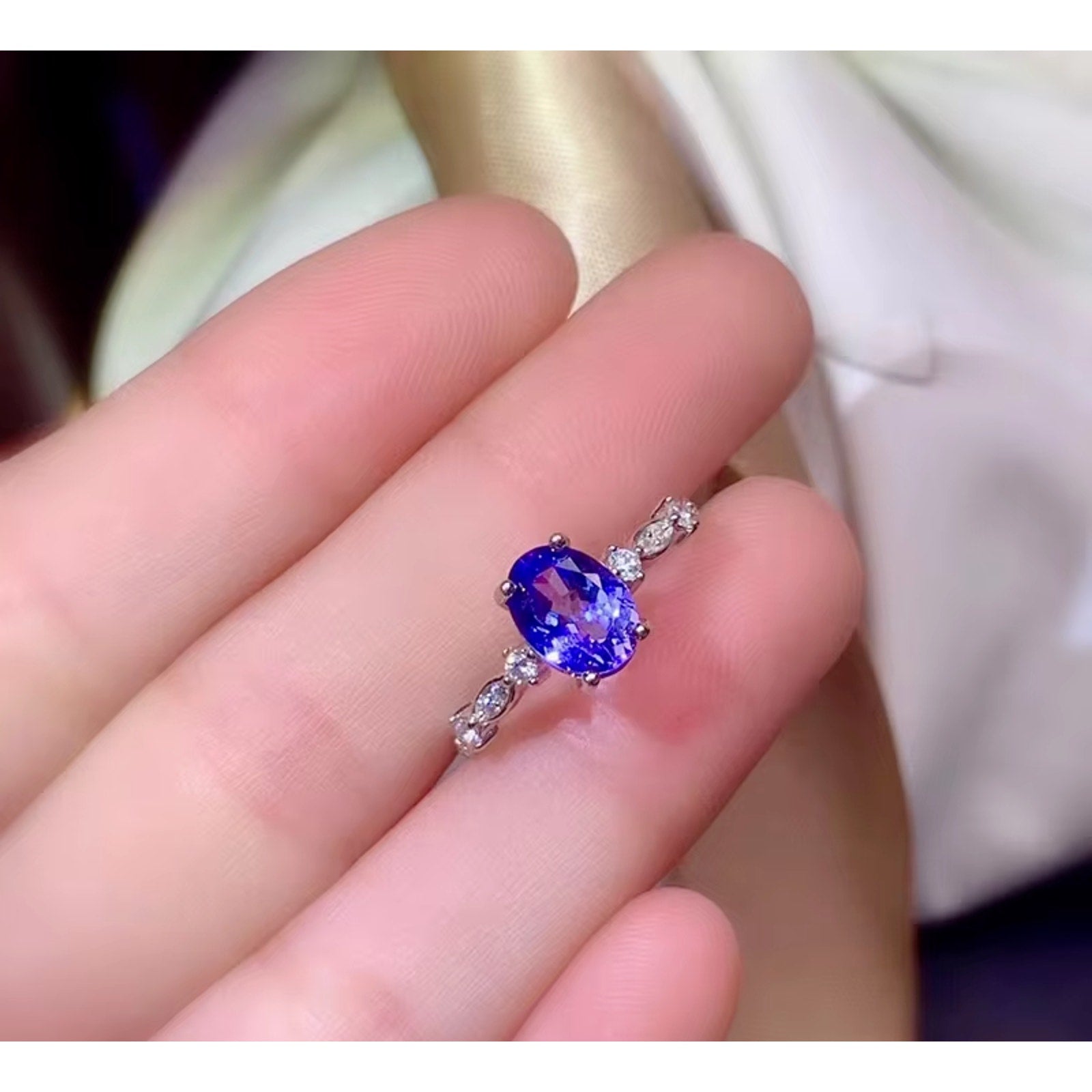 Tanzanite Ring, Natural Tanzanite Sterling Silver Ring, Purple Tanzanite Ring