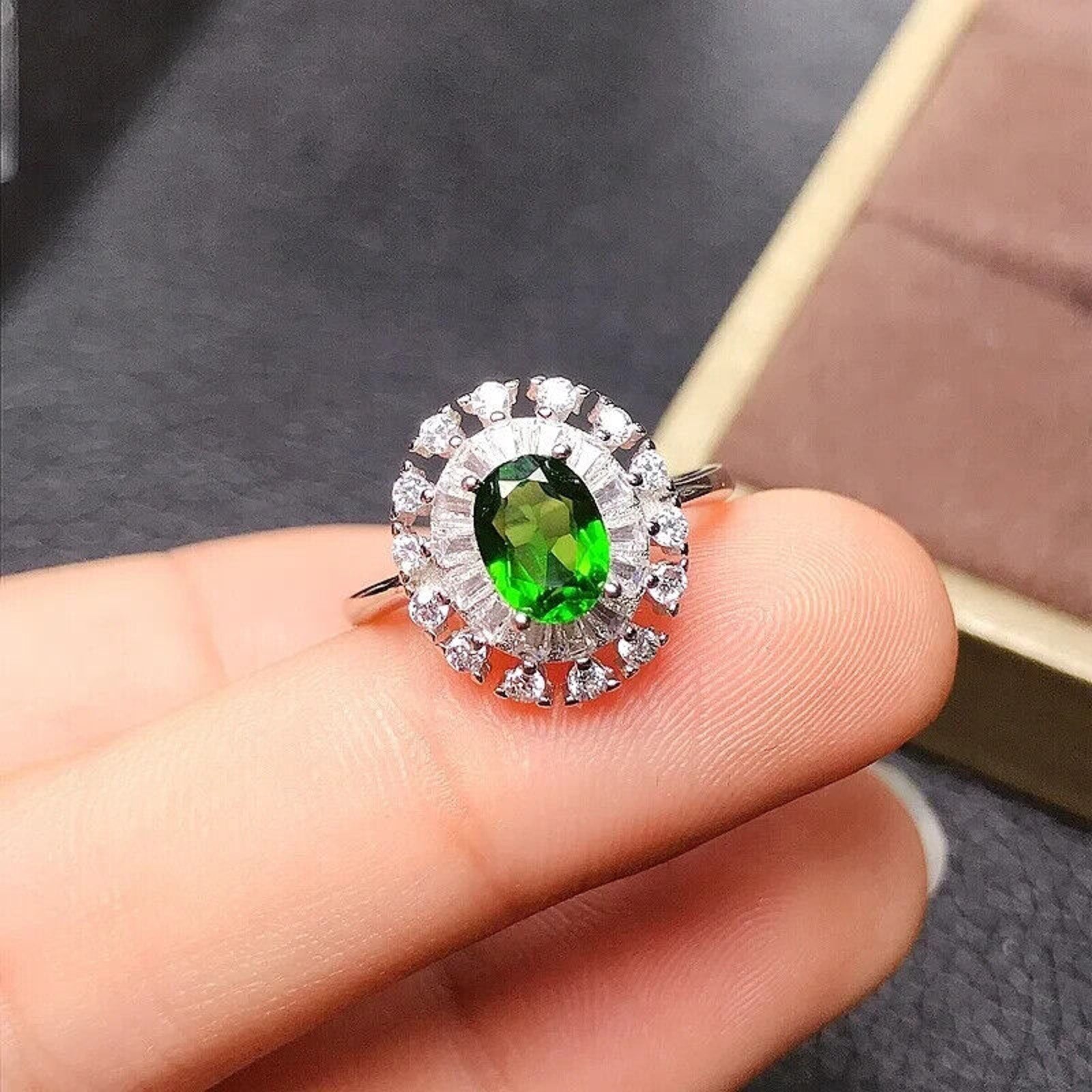 Women's Chrome Diopside Cocktail Ring, Natural Chrome Diopside Ring