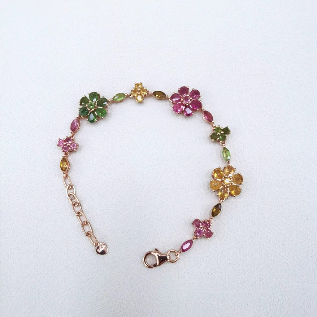 Natural Brazilian Tourmaline Tennis Bracelet, Tourmaline Flower Bracelet