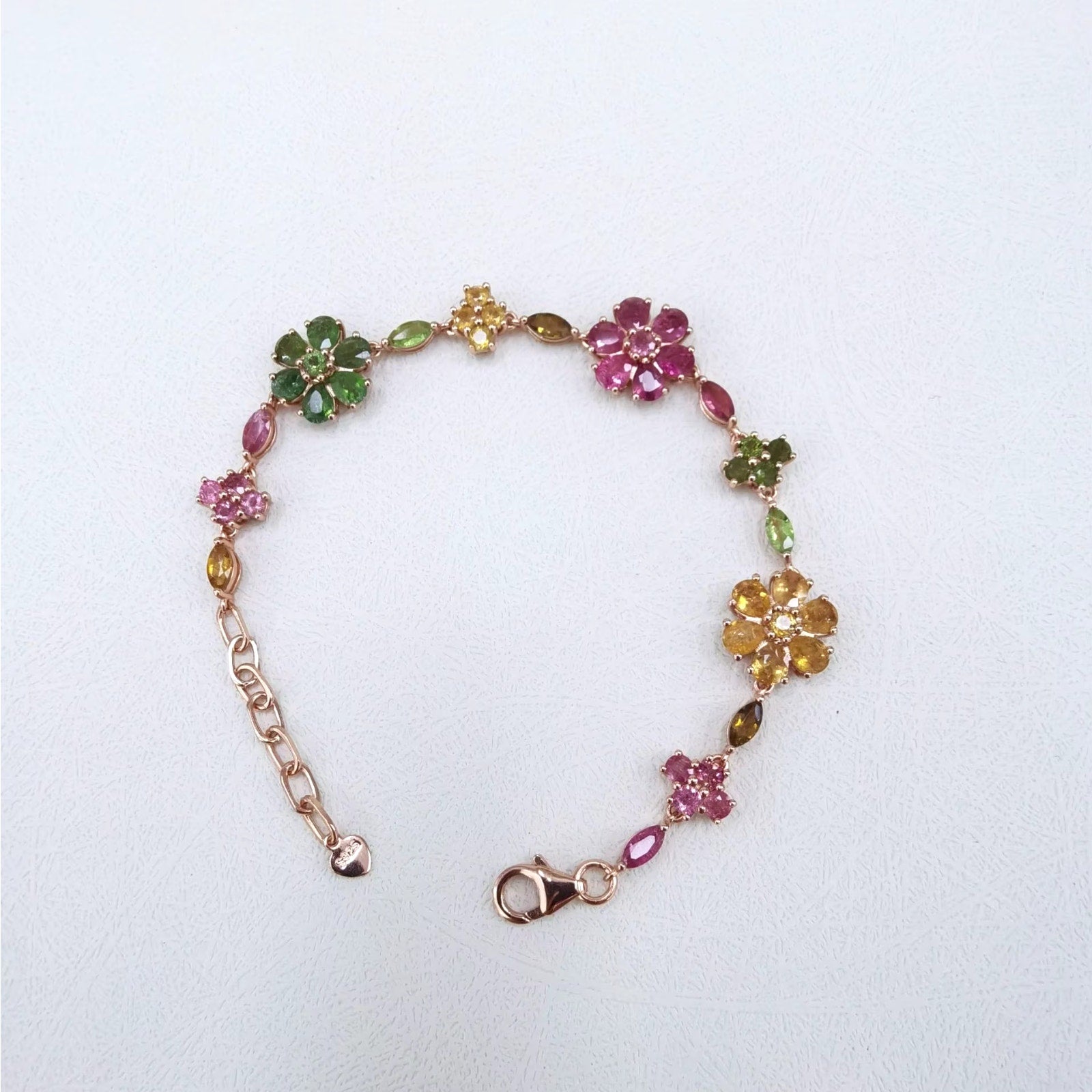 Natural Brazilian Tourmaline Tennis Bracelet, Tourmaline Flower Bracelet