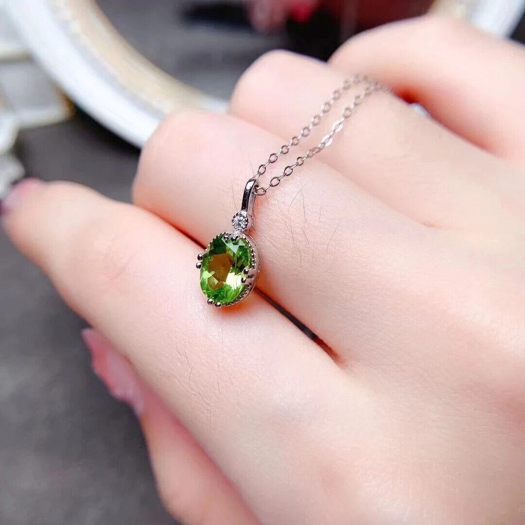 Peridot Gemstone Pendant Necklace, August Birthstone Peridot Pendant