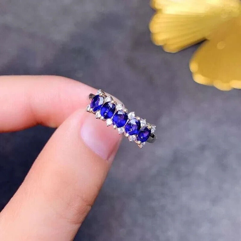 Dark Blue Sri Lanka Sapphire Gemstone Ring, Natural Sapphire Band Ring