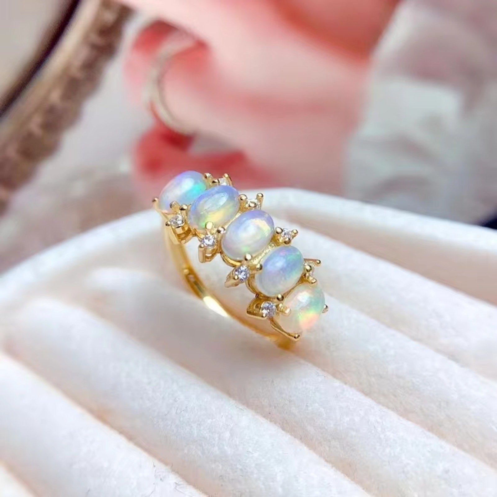 Natural Fire Opal Gemstone with 925 Sterling Silver Band Ring For Women