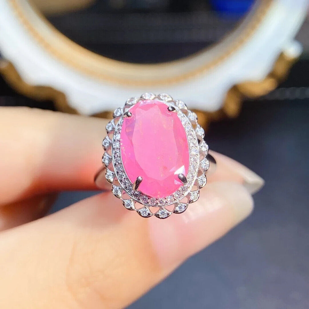 Pink Fire Opal Large Statement Ring 10x15mm, Natural Pink Fire Opal Ring