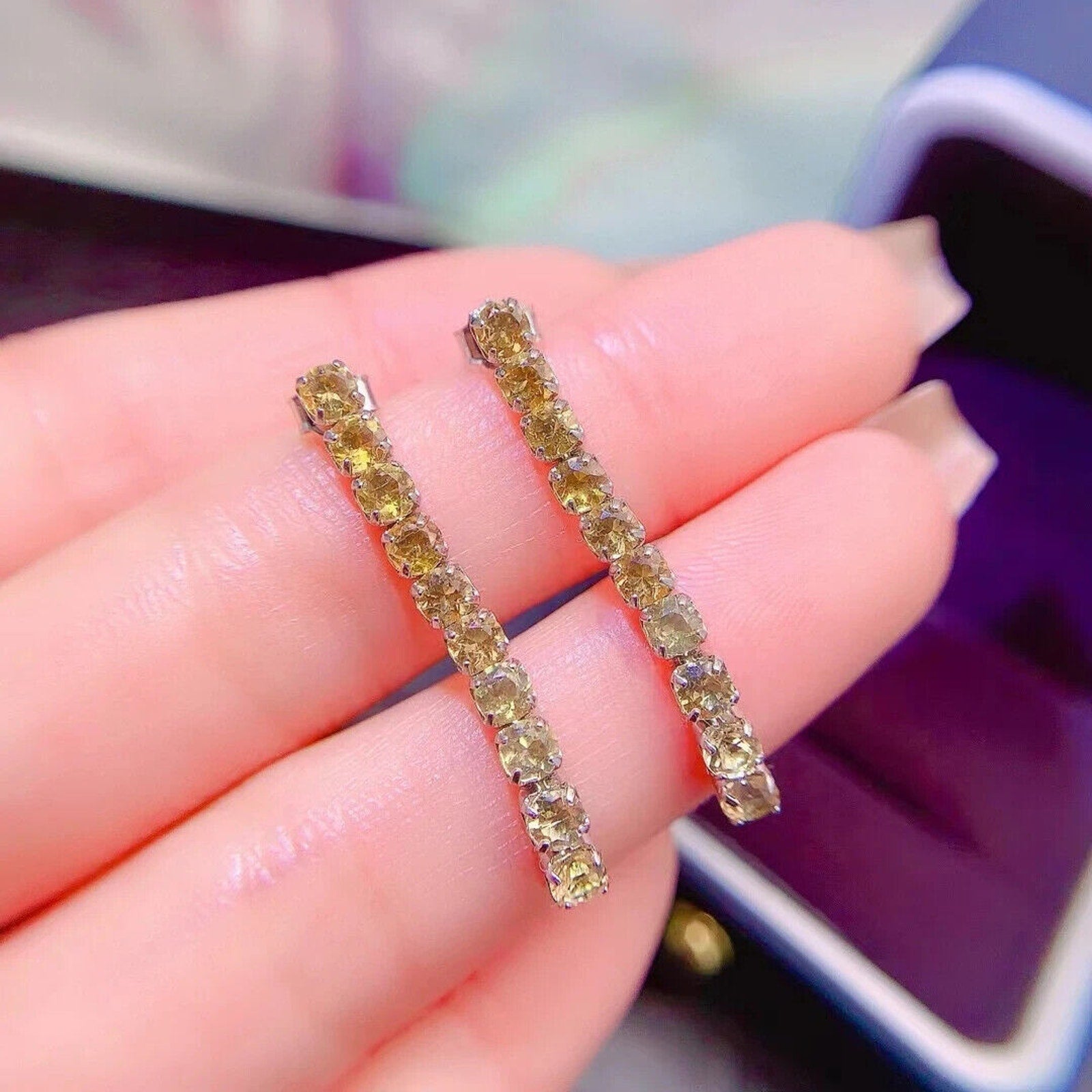 Natural Citrine Dangle Earrings 3mm VVS Grade 925 Sterling Silver