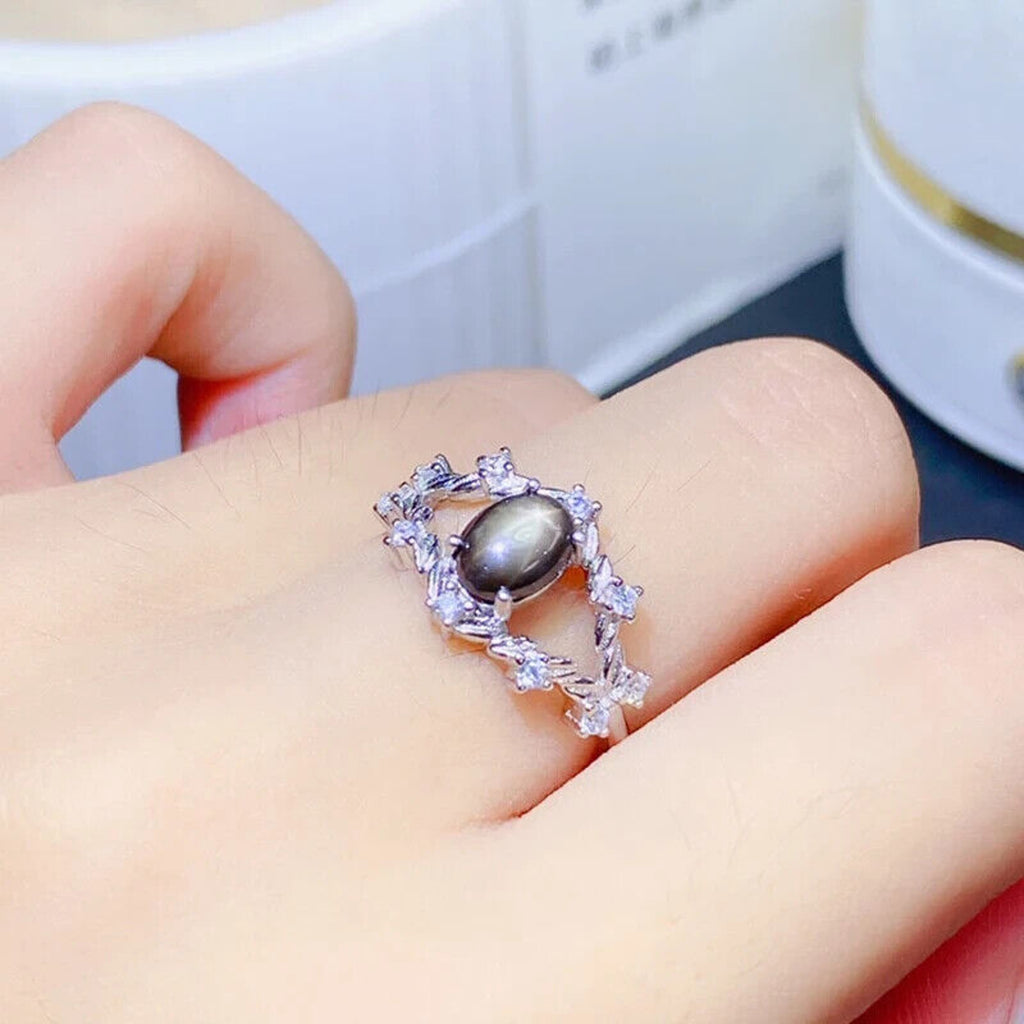 Star Sapphire, Natural Star Sapphire Ring, Star Light Sapphire Ring 5x7mm