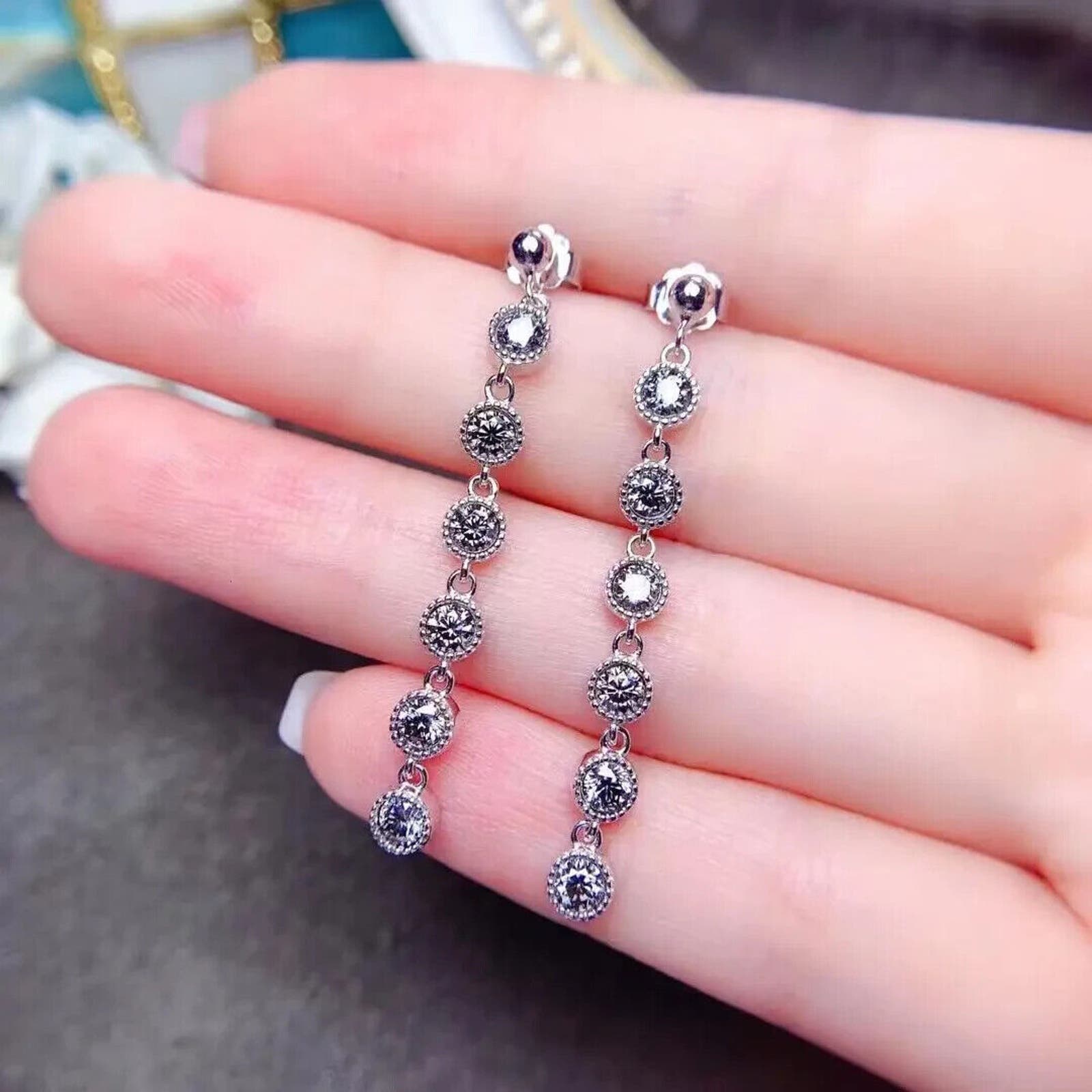 VVS1 Gray Moissanite Long Dangle Earrings