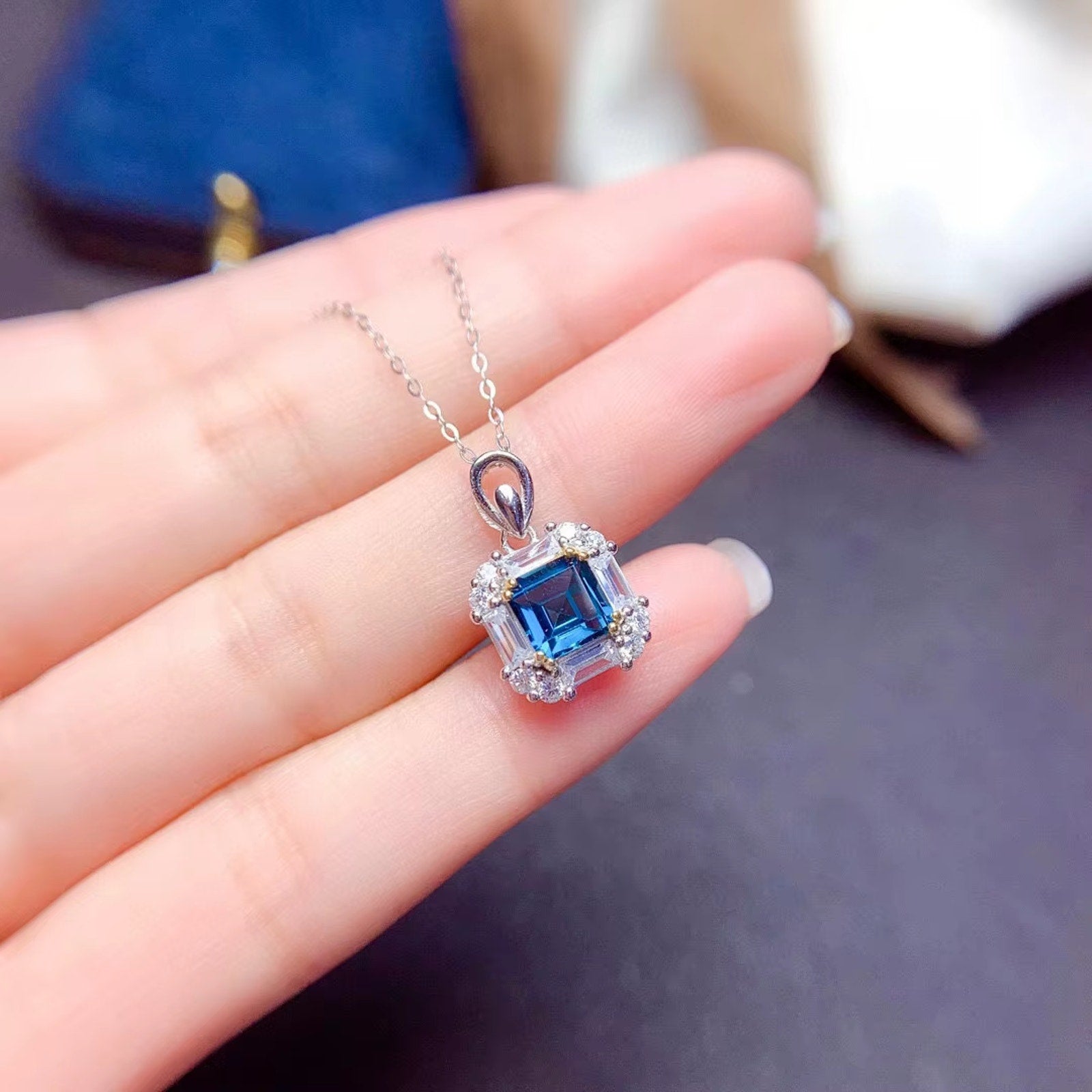 Asscher Cut London Blue Topaz Jewelry Set 925 Sterling Silver, London Blue Topaz