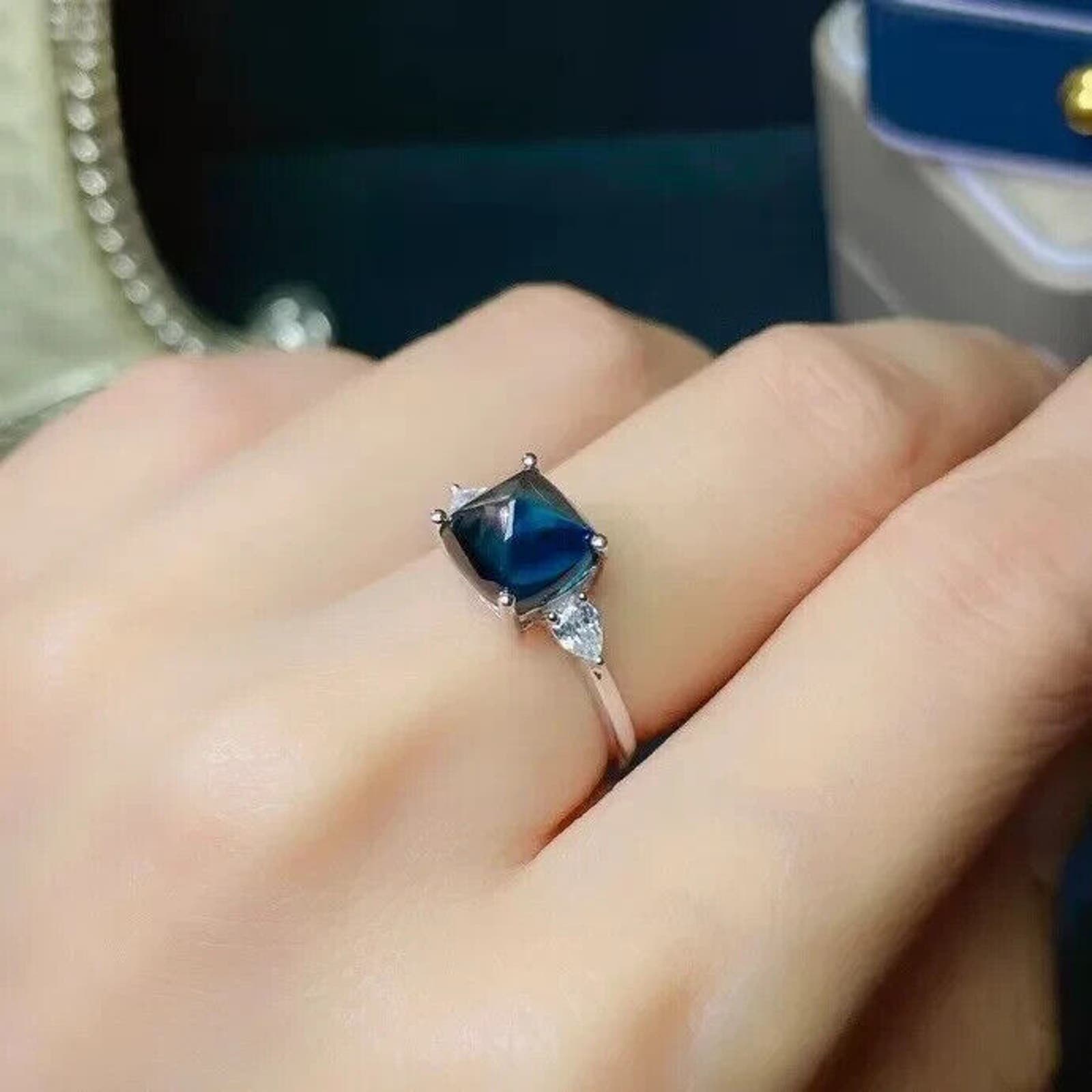 Sugarloaf Cut London Blue Topaz Gemstone Ring, Women's London Blue Topaz Ring, London Blue Topaz Gemstone Ring, Sterling Silver London Blue Topaz Ring,London Blue Topaz Band Ring, December Birthstone London Blue Topaz, Natural London Blue Topaz Jewelry, Natural London Blue Topaz Band Ring, London Blue Topaz Solitaire Ring, London Blue Topaz Ring, London Blue Topaz Ring's For Women, Sterling Silver London Blue Topaz Ring, December Birthstone London Blue Topaz Ring 