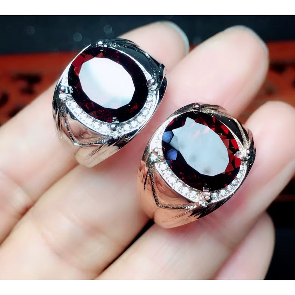 4CT Mens Garnet Ring 925 Sterling Silver 9x11mm, Red Garnet Ring For Men