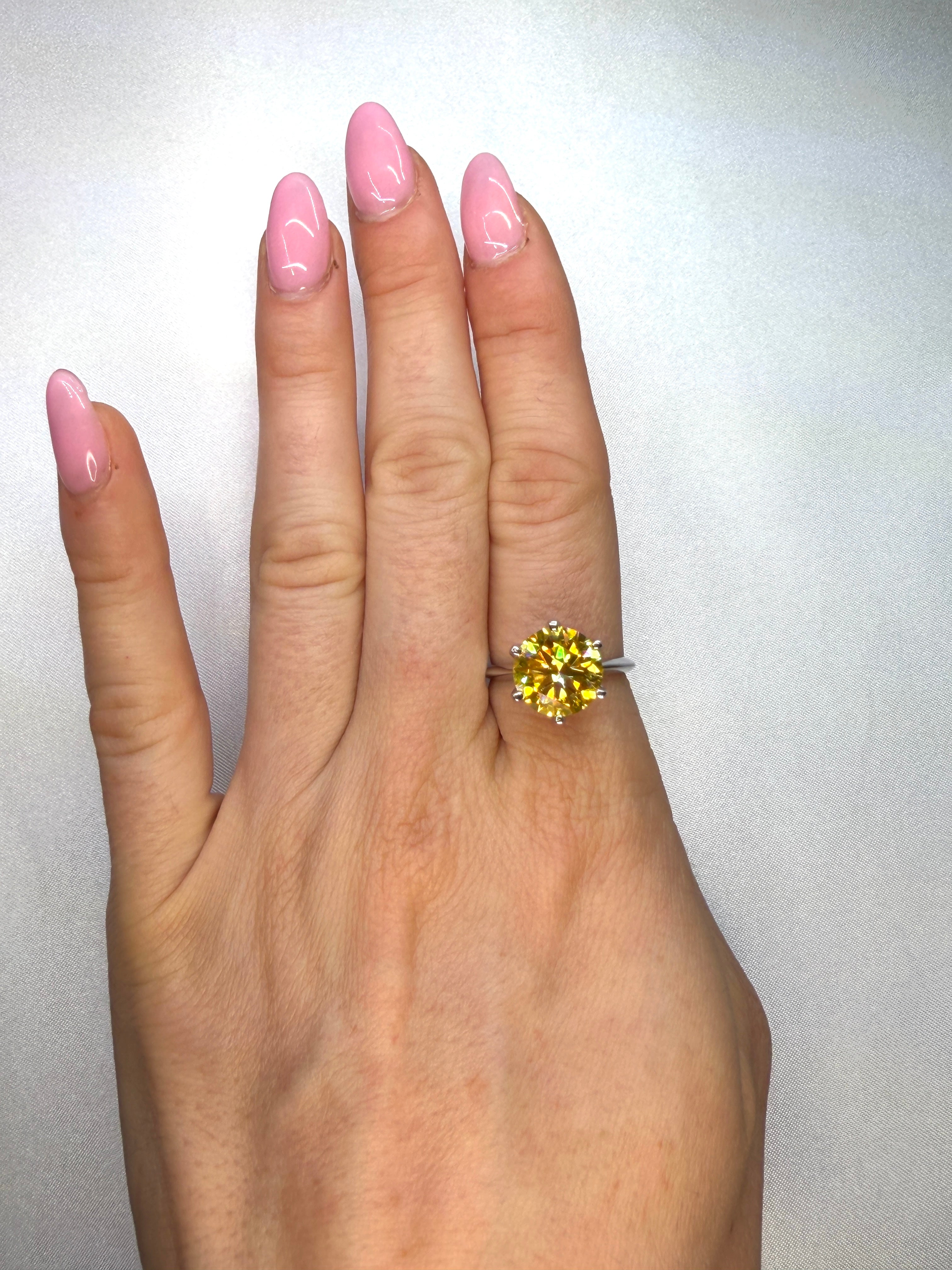 5 Carat Round Cut Yellow Moissanite Ring, 925 Sterling Silver Moissanite Ring