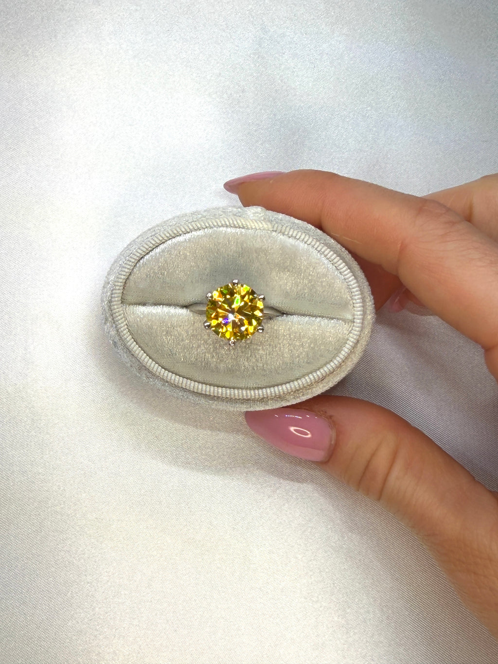 5 Carat Round Cut Yellow Moissanite Ring, 925 Sterling Silver Moissanite Ring