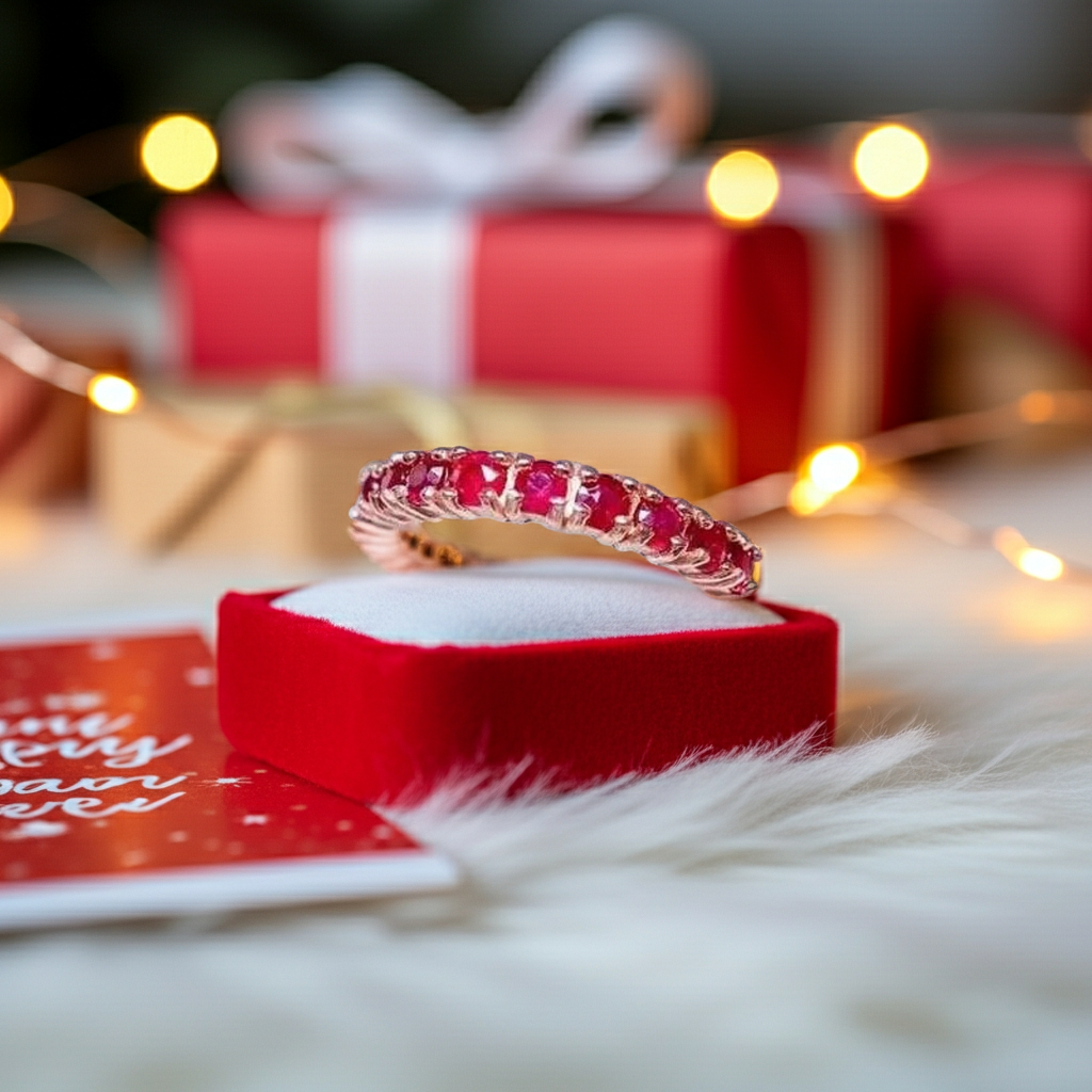 High Quality Natural Ruby Band Ring 2.5mm Sterling Silver Platinum Plated
