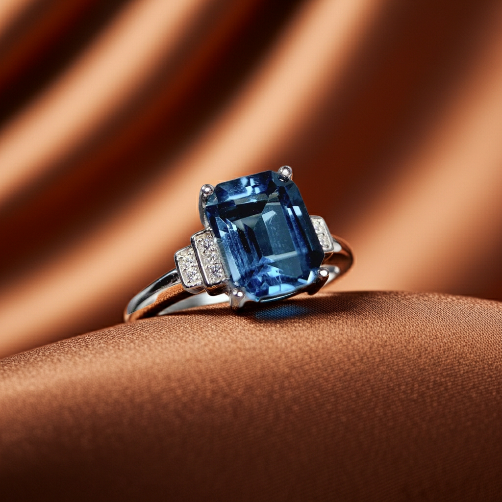3 Carat Emerald Cut London Blue Topaz Ring 925 Sterling Silver