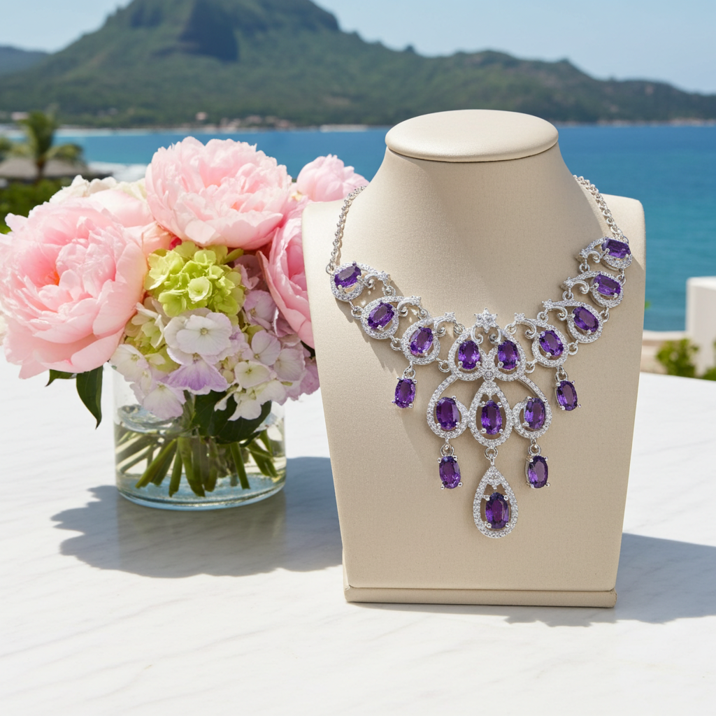 Natural Amethyst Gemstone Necklace 925 Sterling Silver