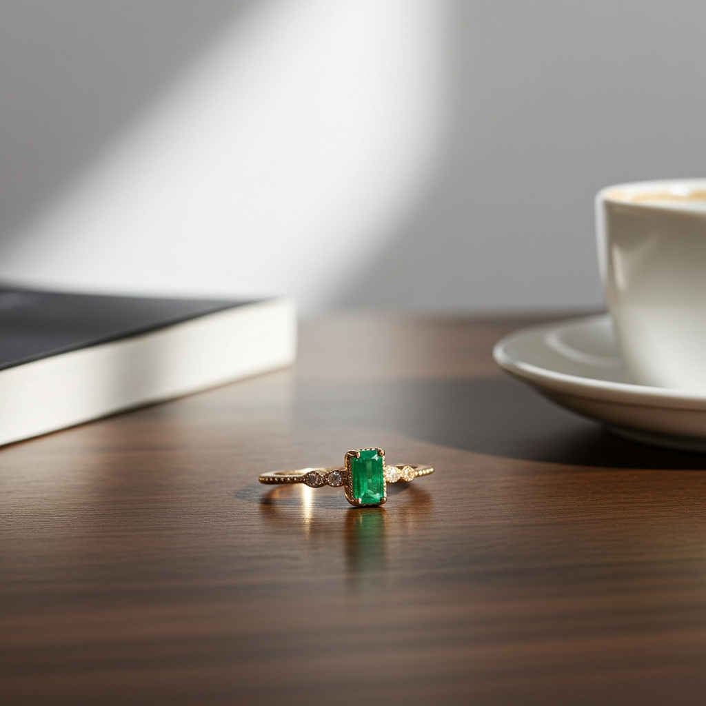 Dainty Emerald Ring Sterling Silver 3x5mm, Women's Dainty Emerald Ring's