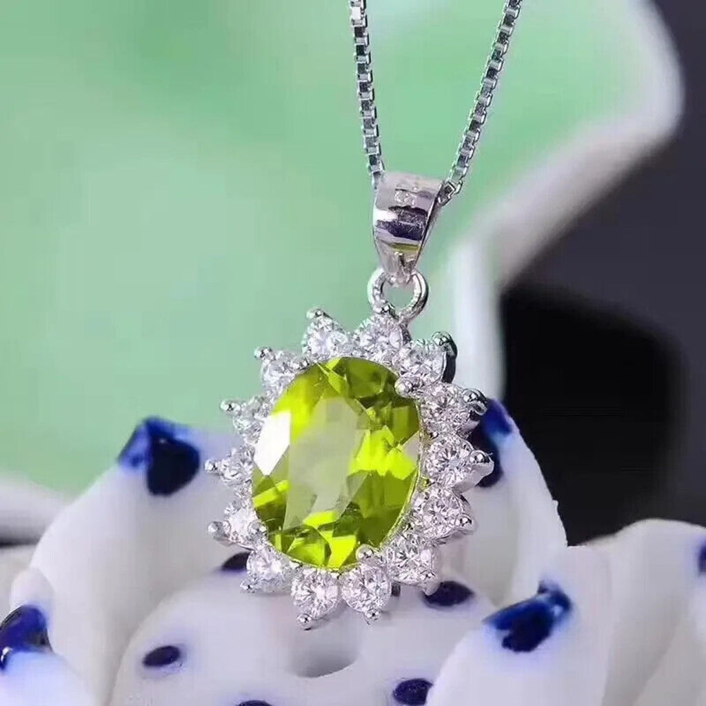 August Peridot Birthstone Jewelry Set 925 Sterling Silver