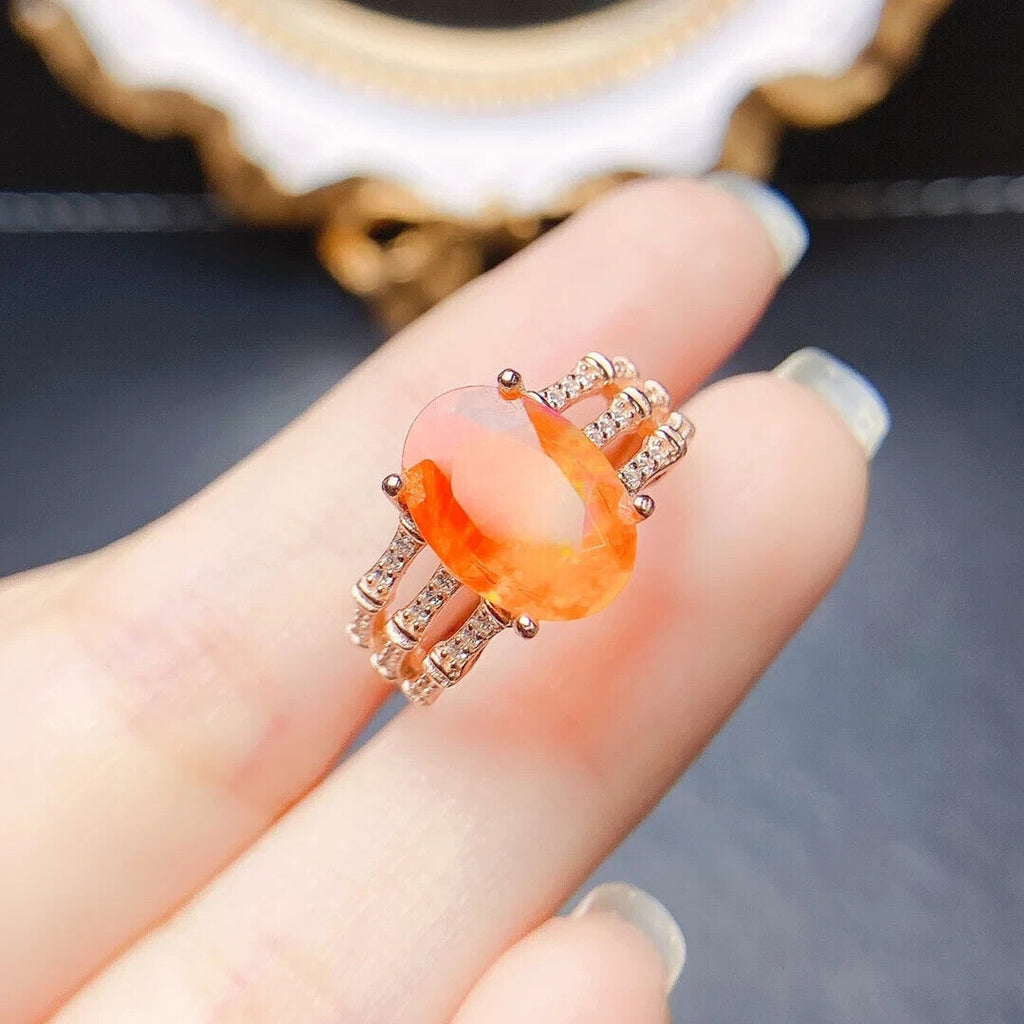 Orange Fire Opal Statement Ring 8x12mm, Natural Orange Opal Ring 925 Sterling