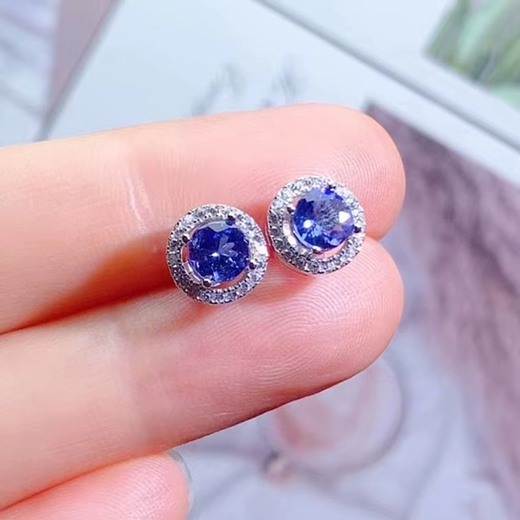 VVS Grade Round Purple Tanzanite Stud Earrings, Natural Tanzanite Earrings 925