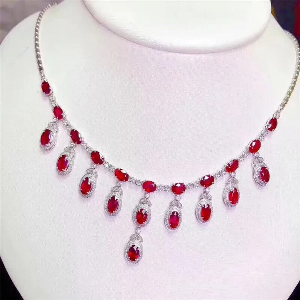 Women's Natural Ruby Statement Necklace, Ruby Gemstone Necklace, Genuine Ruby