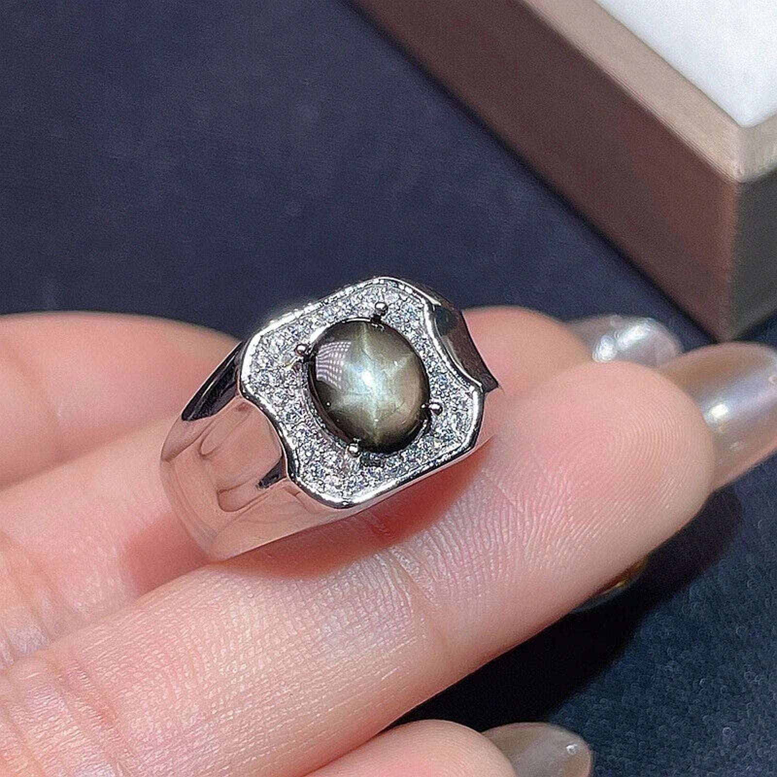 Star Sapphire, Men's Star Sapphire Ring, Star Light Sapphire Ring 7x9mm, 2CT