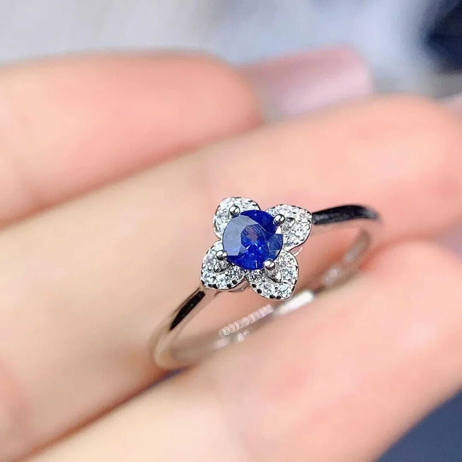 Dainty Sapphire Ring, Natural Blue Sapphire Sterling Dainty Silver Ring