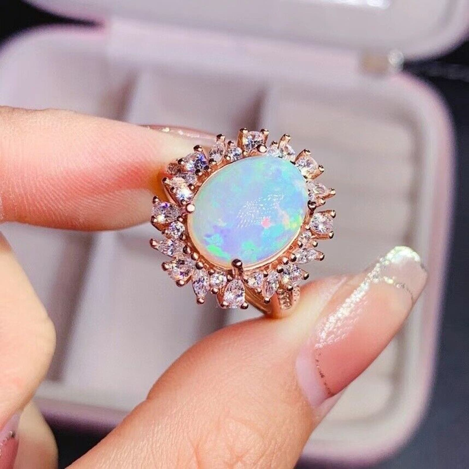 Large Fire Opal Statement Ring 10x13mm Sterling Silver