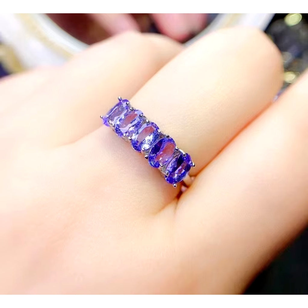 Purple Tanzanite Band Ring, Natural Tanzanite Rings For Women Sterling Silver