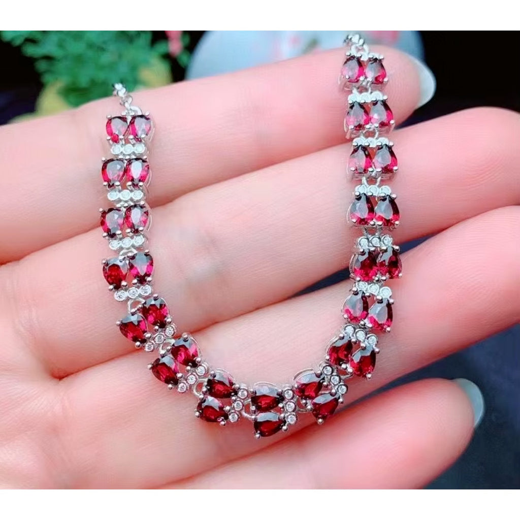 Natural Garnet Tennis Bracelet VVS Grade 3x4mm 925 Sterling Silver