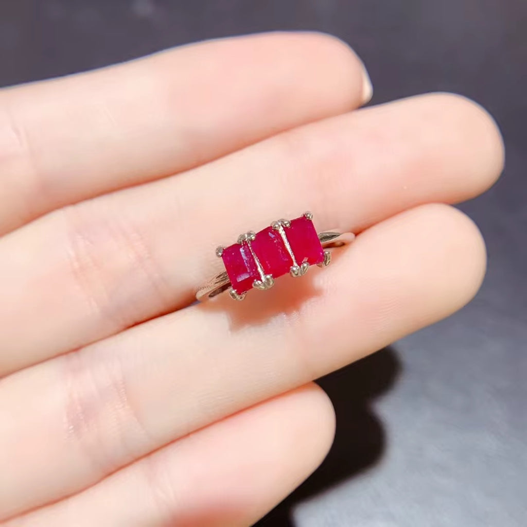 Genuine Ruby Emerald Cut Ring 1.2Ct Sterling Silver, Natural Ruby Ring