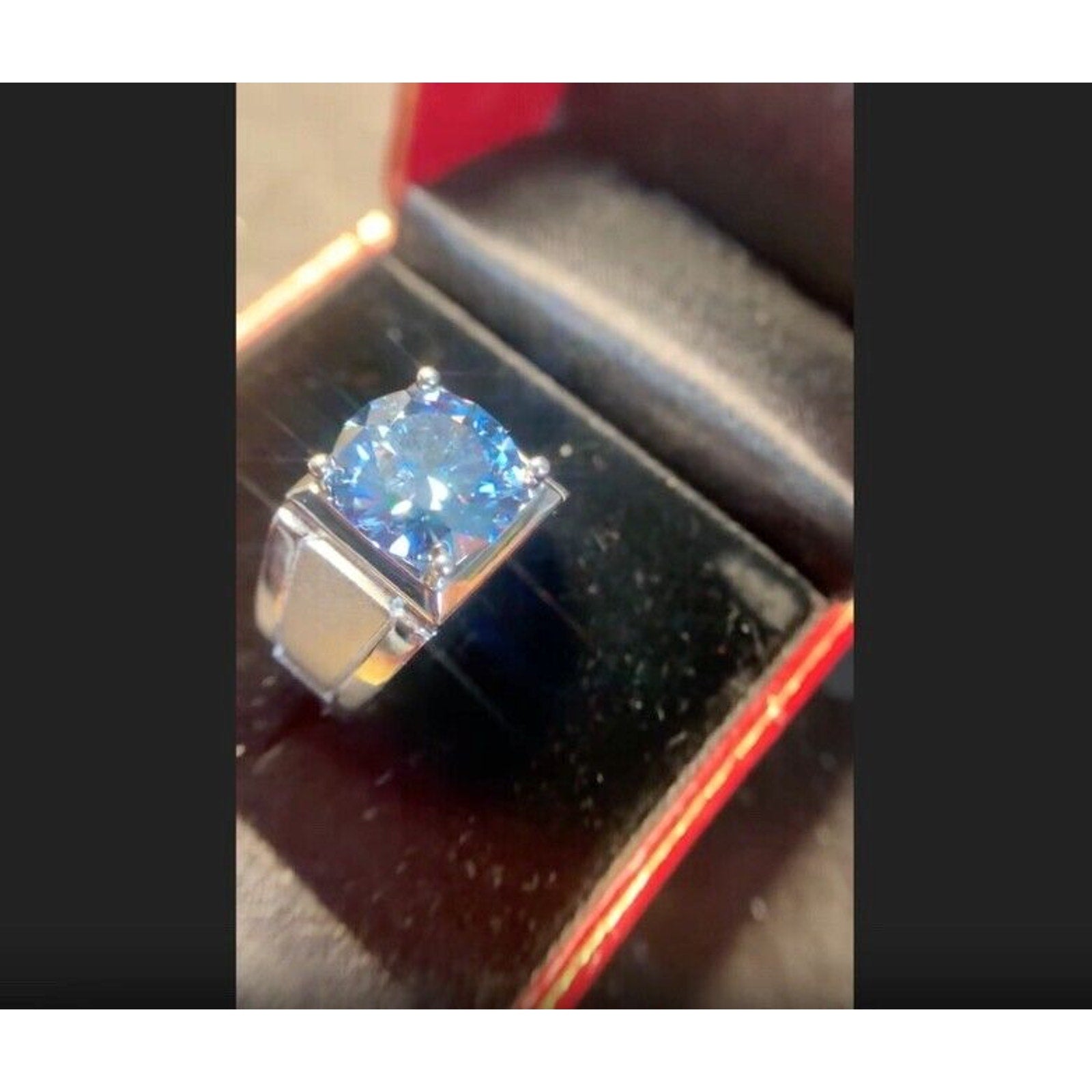 VVS1 5 CT Blue Moissanite Men's Ring, Men's Blue Moissanite Ring 11mm Sterling