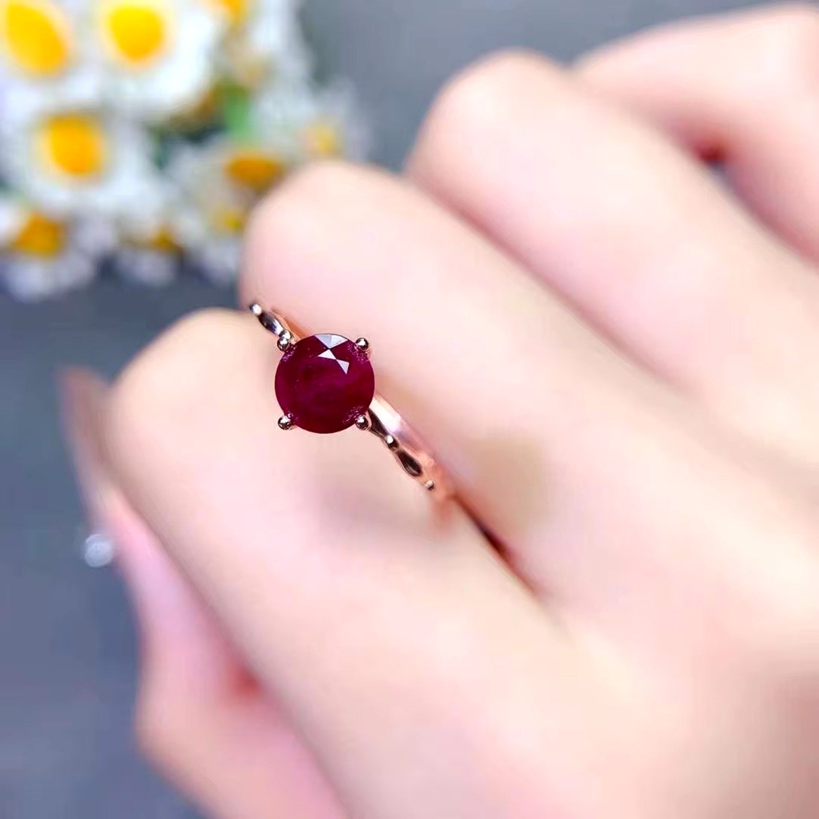 Dark Red Ruby Ring, Womens Ruby Ring, Natural Ruby, Sterling Silver Ruby Ring