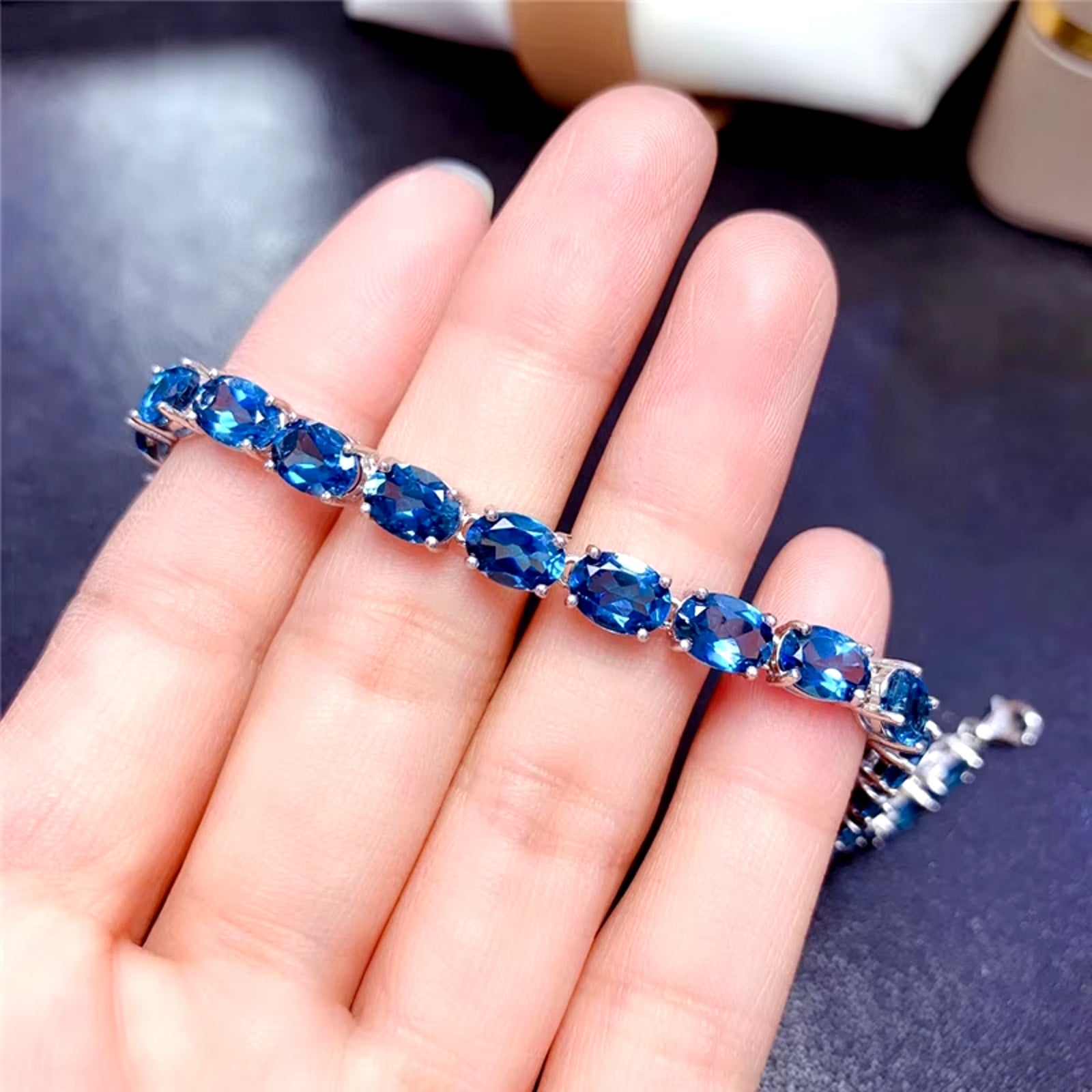 London Blue Topaz Tennis Bracelet 5x7mm VVS1 Grade