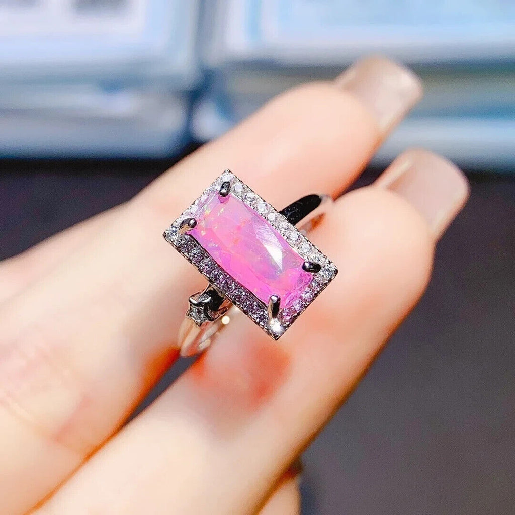 Pink Fire Opal Gemstone Ring 5x10mm, Natural Pink Fire Opal Statement Ring