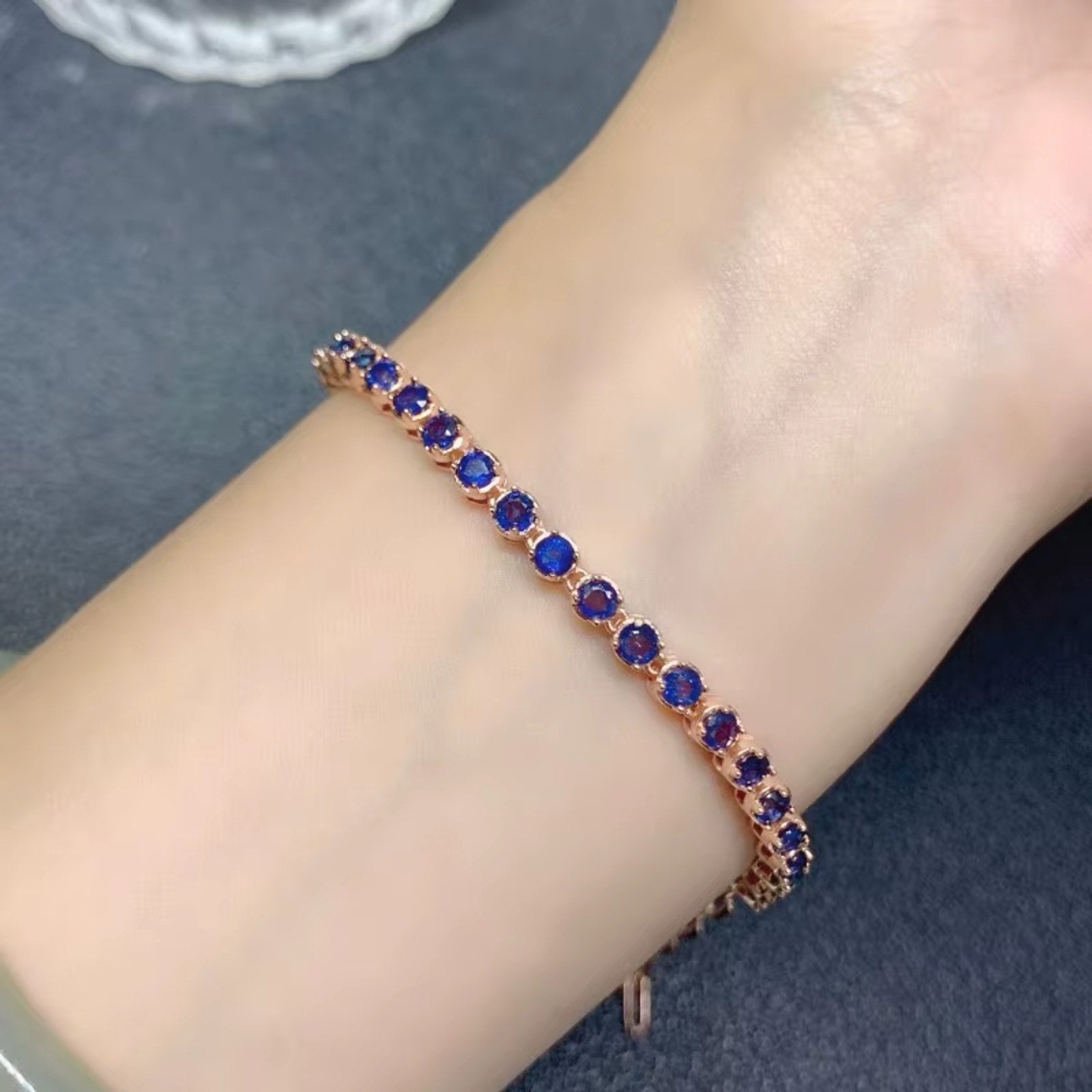 Natural Sapphire Paperclip Chain Bracelet, Blue Sapphire Bracelet 925 Sterling