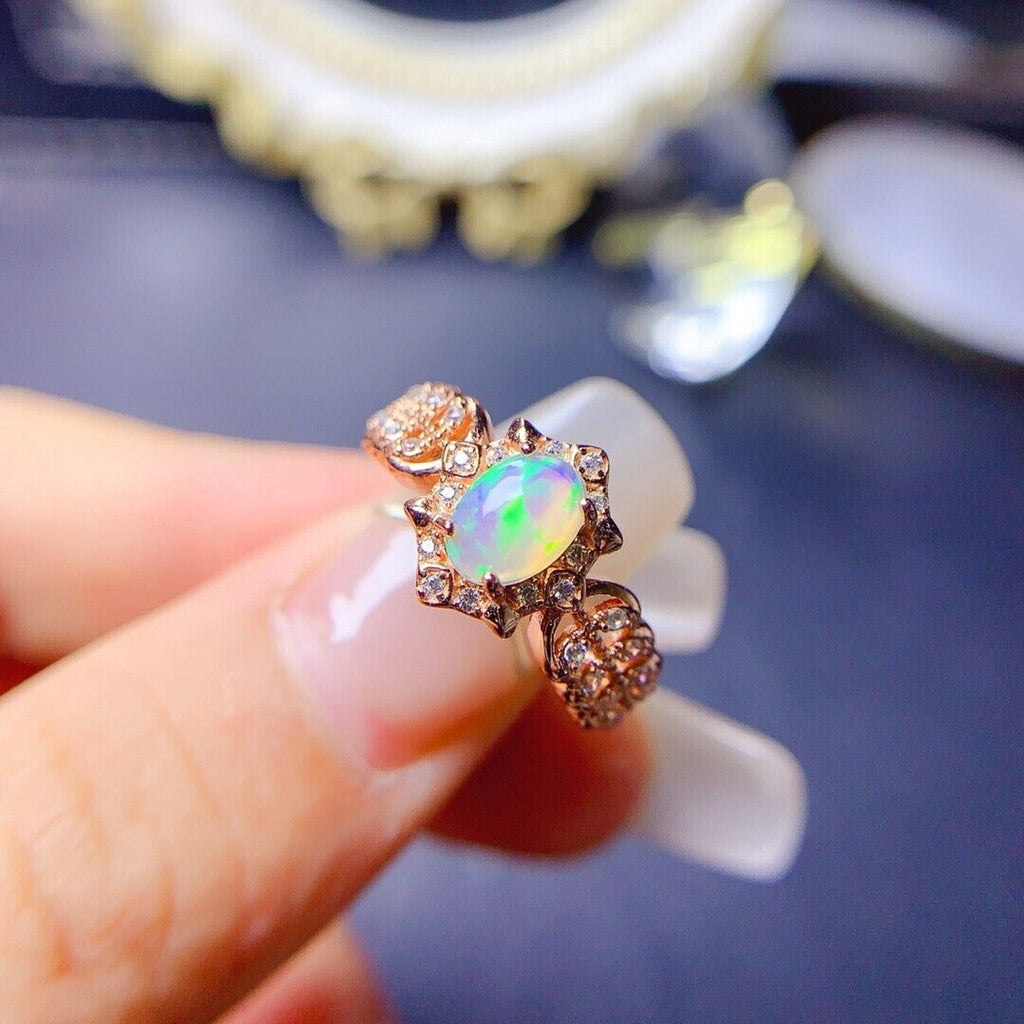 Vintage Style Opal Cocktail Ring, Natural Fire Opal Cocktail Ring Rose Gold