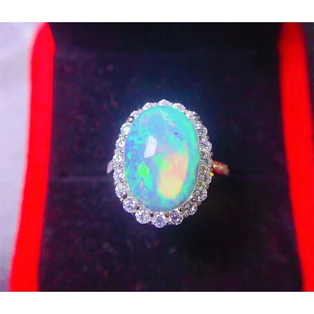 Large Fire Opal Cocktail Ring, Natural Fire Opal Ring 10x14mm, Large Opal Ring