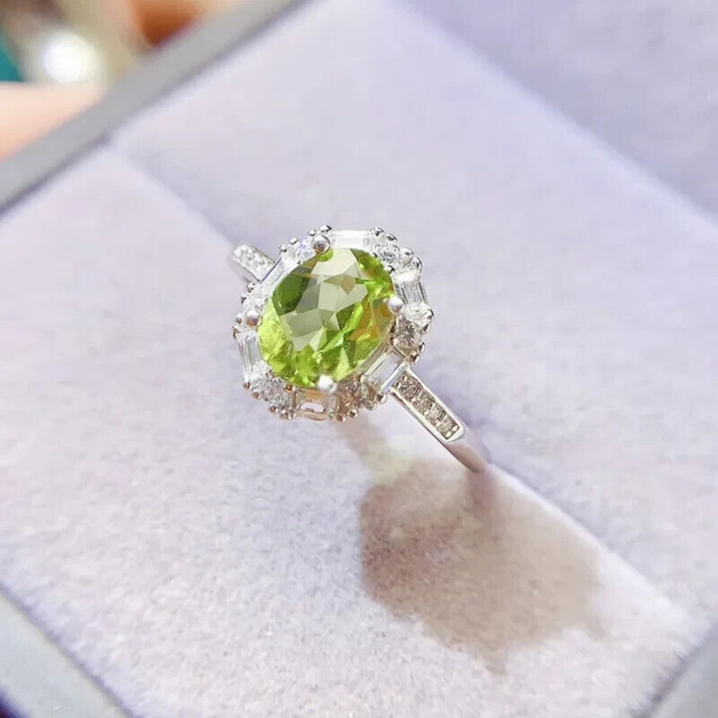 Natural Peridot Gemstone Ring 7x9mm 2CT, August Birthstone Peridot Ring