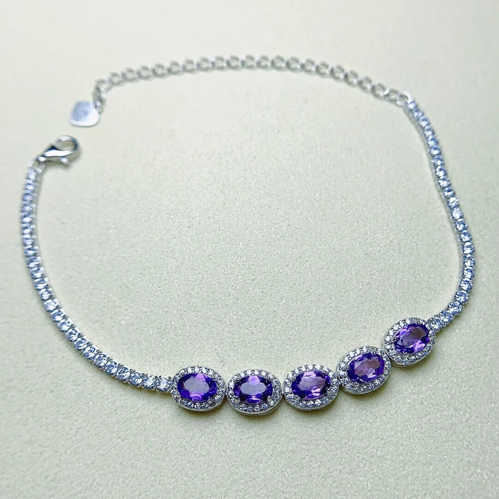 Natural Amethyst and Cubic Zirconia Tennis Bracelet, Amethyst Bracelet