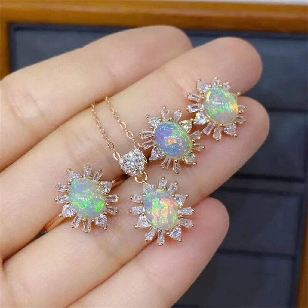 Natural Fire Opal Jewelry Set, Women's Natural Fire Opal Jewelry Set