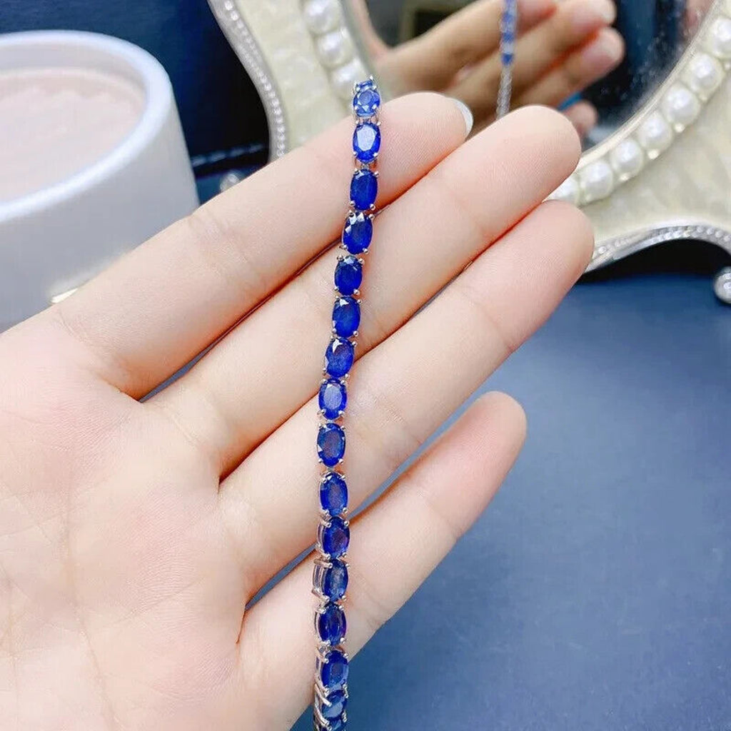 Natural Sapphire Tennis Bracelet, Women's Blue Sapphire Bracelet Platinum