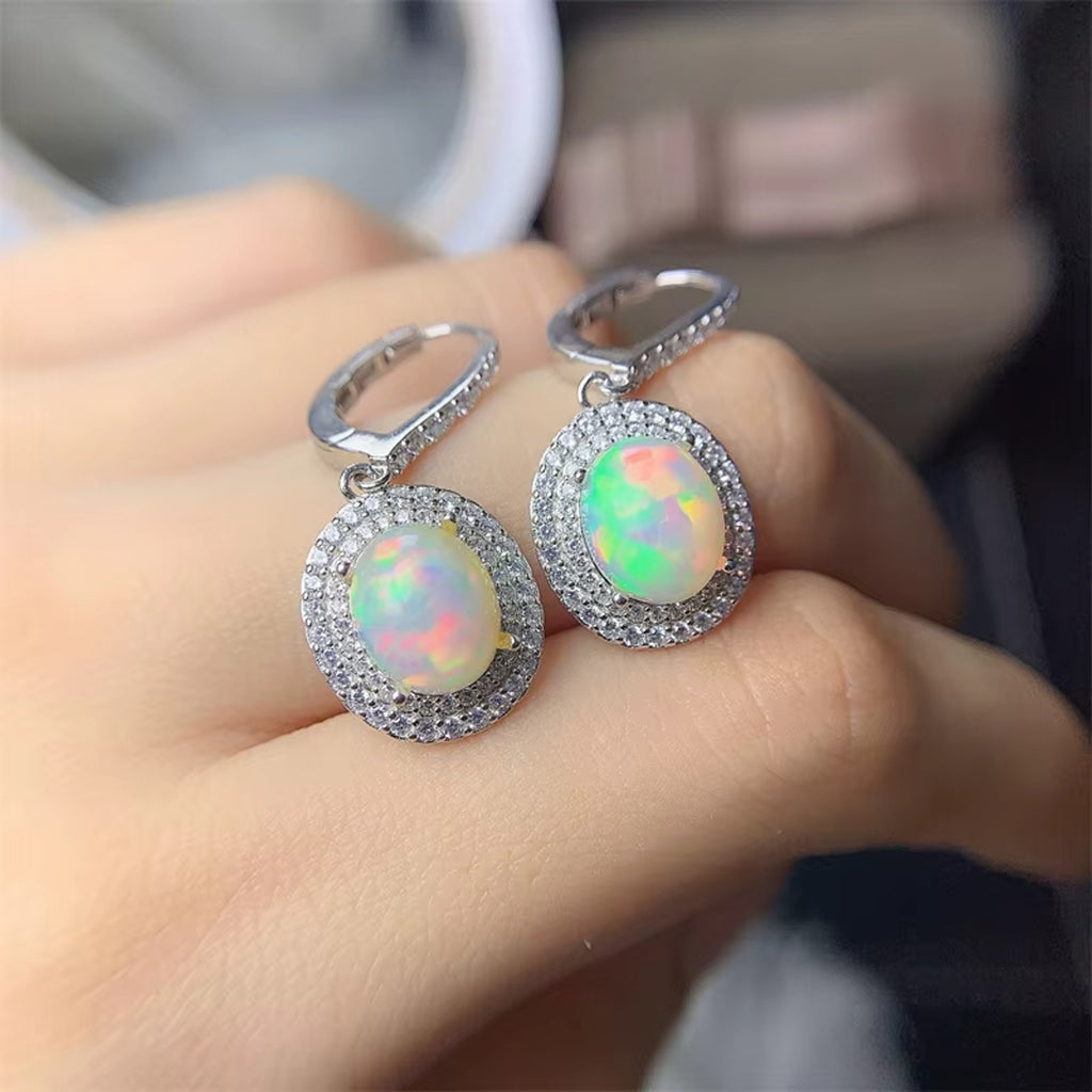 Natural Fire Opal Earrings, Women's Opal Earrings 925 Sterling Silver 8x10mm