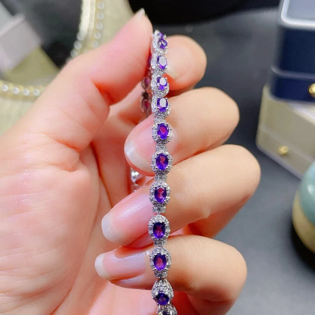 Natural Amethyst Gemstone Tennis Bracelet, Amethyst Bracelets