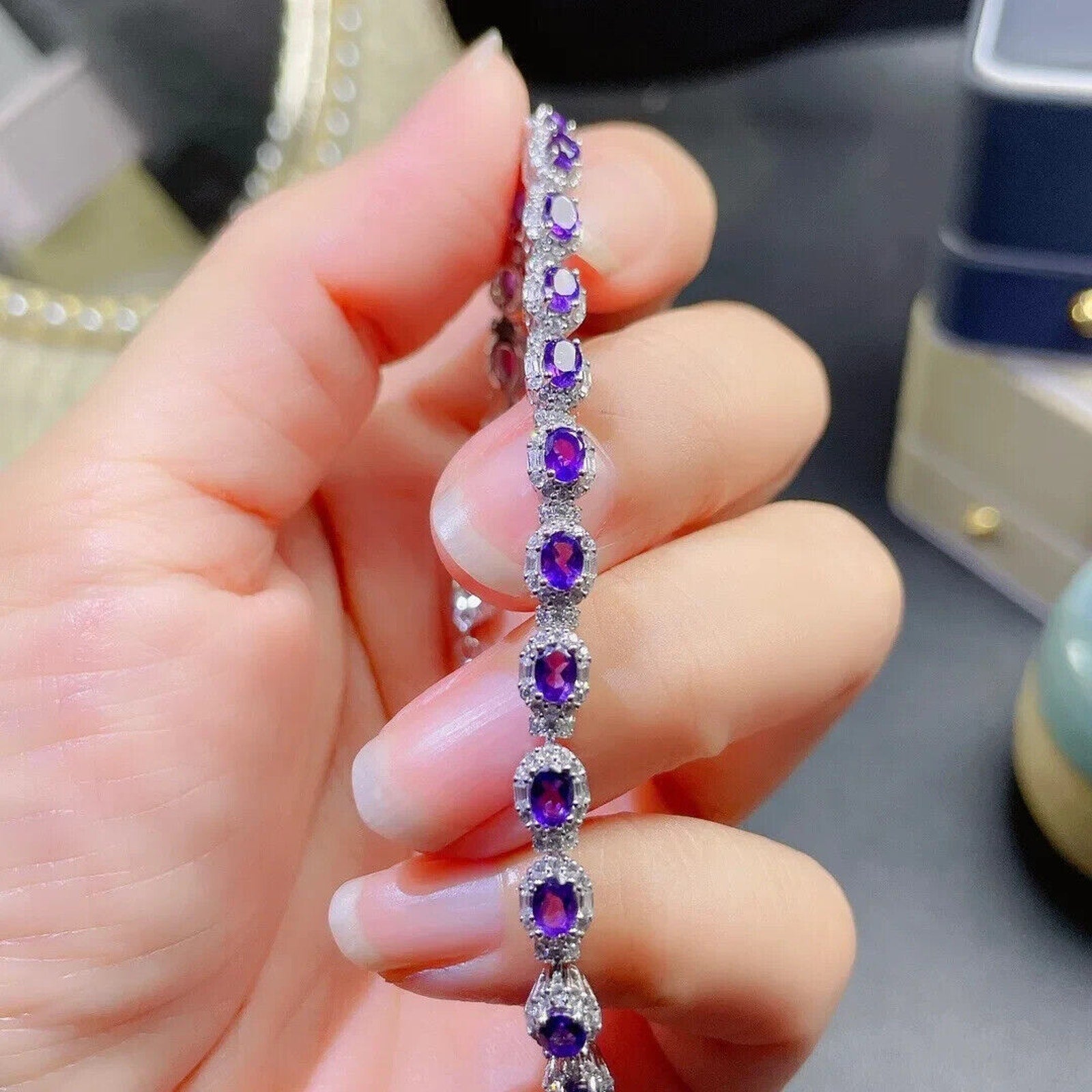 Natural Amethyst Gemstone Tennis Bracelet, Amethyst Bracelets