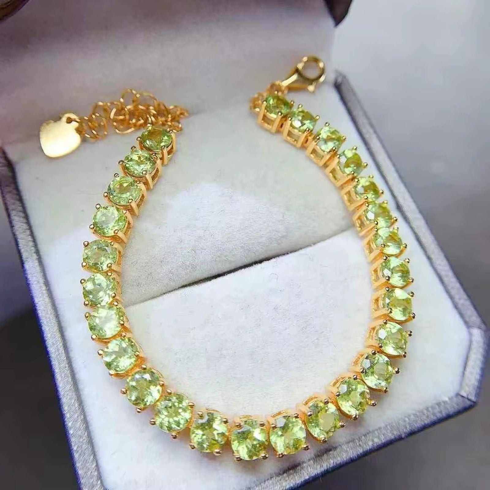 Natural Peridot August Birthstone Tennis Bracelet 925 Sterling Silver 4mm