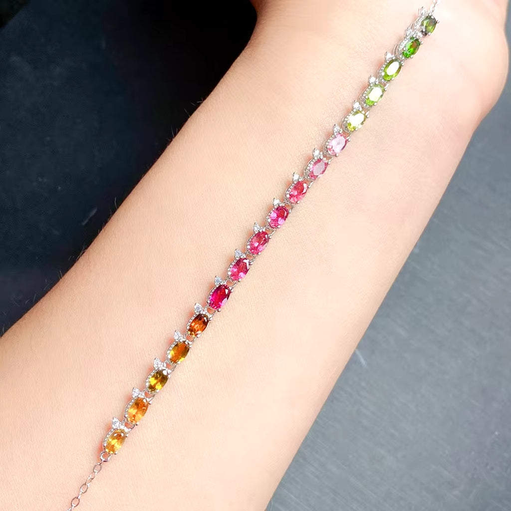 Natural Brazilian Tourmaline Tennis Bracelet, Tourmaline Bracelet 925 Sterling